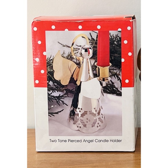 Christmas Angel Candle Holder Tree Topper International Silver Co. Two‎ Toned - Picture 5 of 5